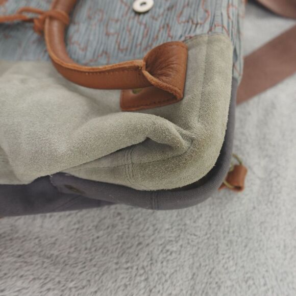 Mo & Co Bag Purse Carry On Weekender Suede Leather Gray Blue Mixed Media Boho - Picture 11 of 16
